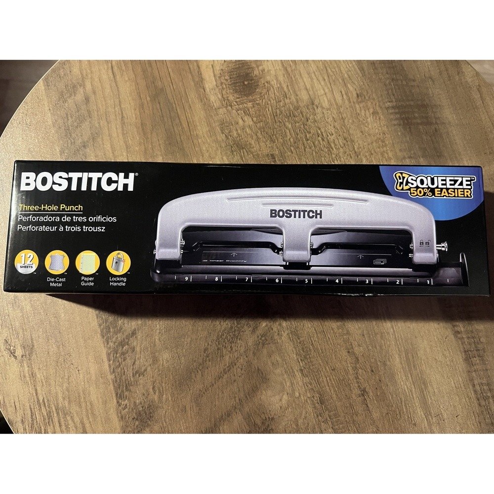 Bostitch EZ Squeeze 3-Hole Punch, 12 Sheet Capacity, Three-Hole Paper Punch